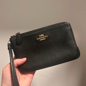 Coach Pebbled Leather Wristlet in Black
